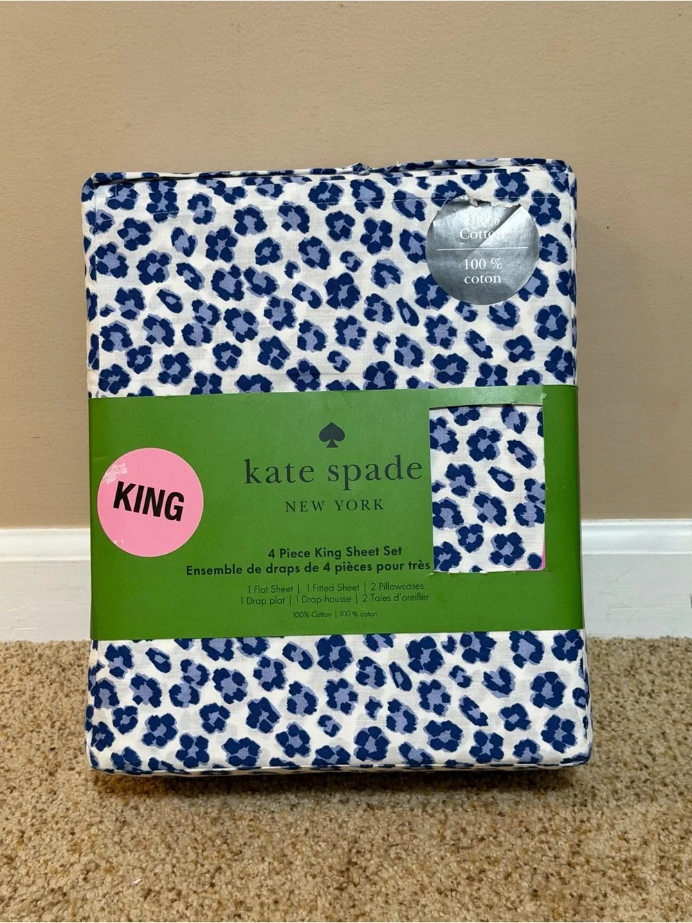 kate spade new york Navy Leopard King Sheet Set